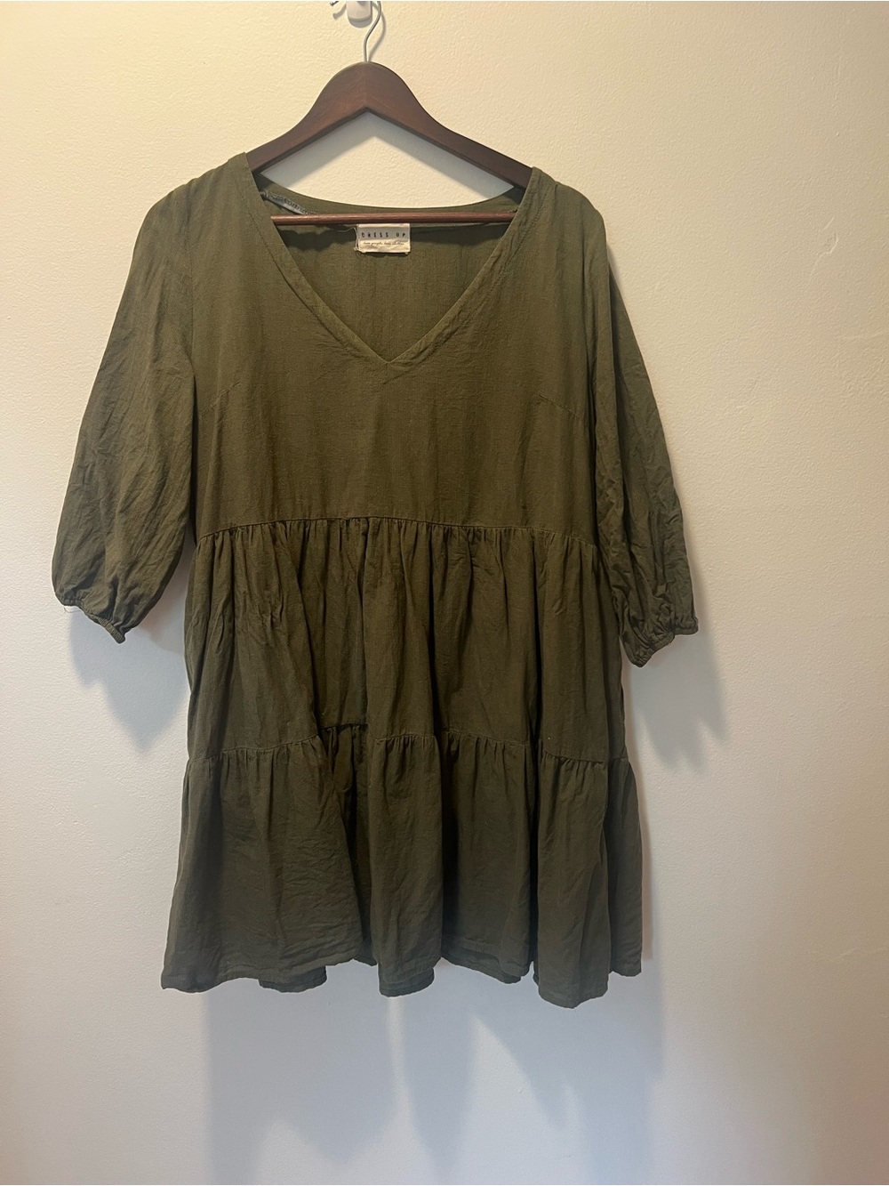Olive Green Tiered V-Neck Women’s Dress